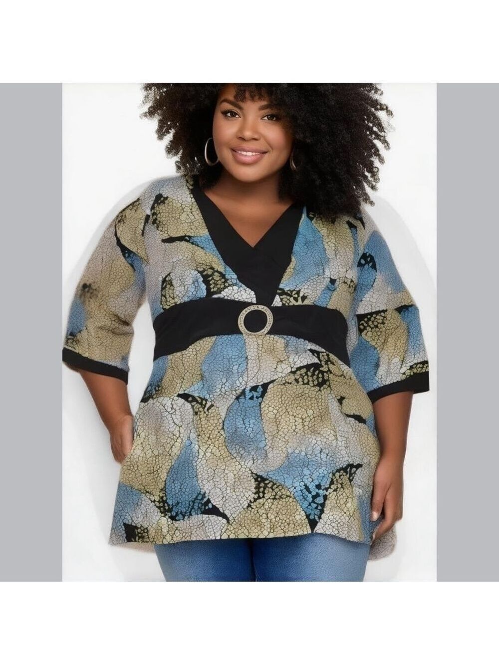 STUDIO 1940 PLUS SIZE 22/24 MULTICOLOR ABSTRACT PRINT V-NECK BLOUSE TIES IN BACK